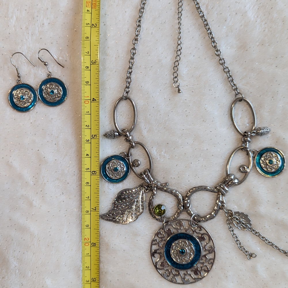 Silver and Blue Statement Necklace and Earring Set